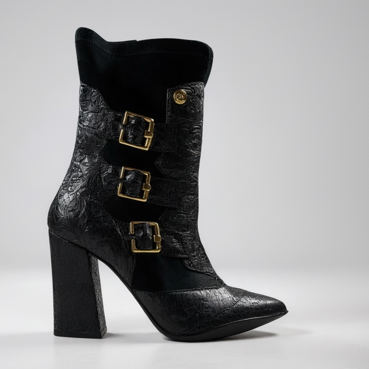 Peron - Black Flower Stretch high heel ankle boot- last pairs 37 and 38