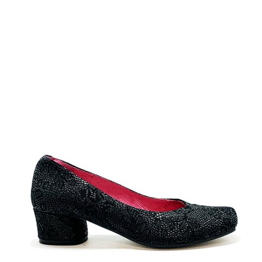 Polo - Black Flower Print low heel shoe