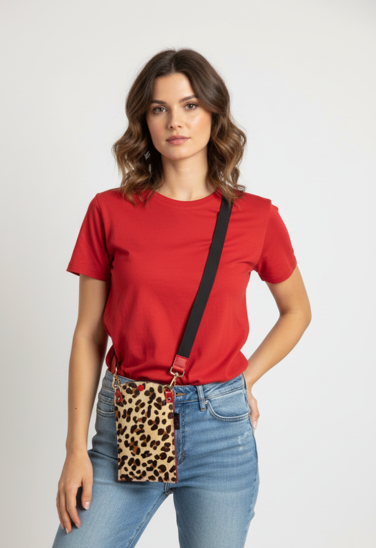 Le Paquete-Leopard cow hide-red phone holder bag