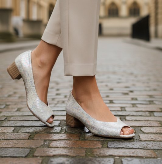 Polette - White Iridescent low heel- LAST PAIR 41