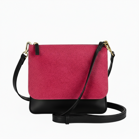 Vino- Fuchsia cowhide black messenger bag