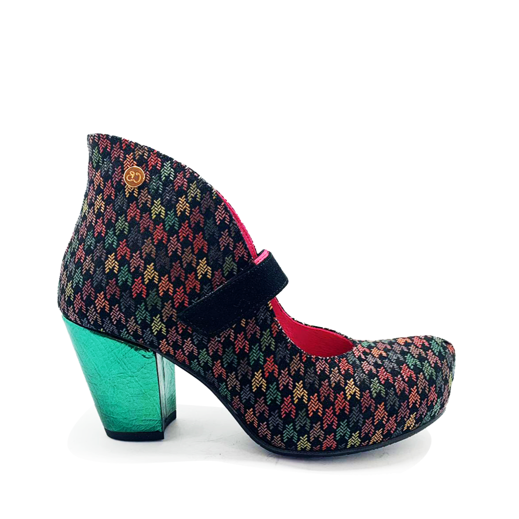 Sophisticated Heeled boots called the Stylo -Multi houndstooth strap shoe