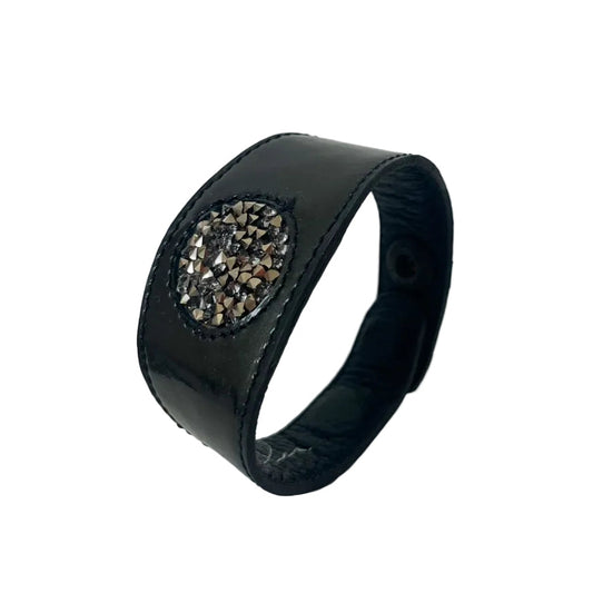 Handmade dark green patent crystals disc bracelet