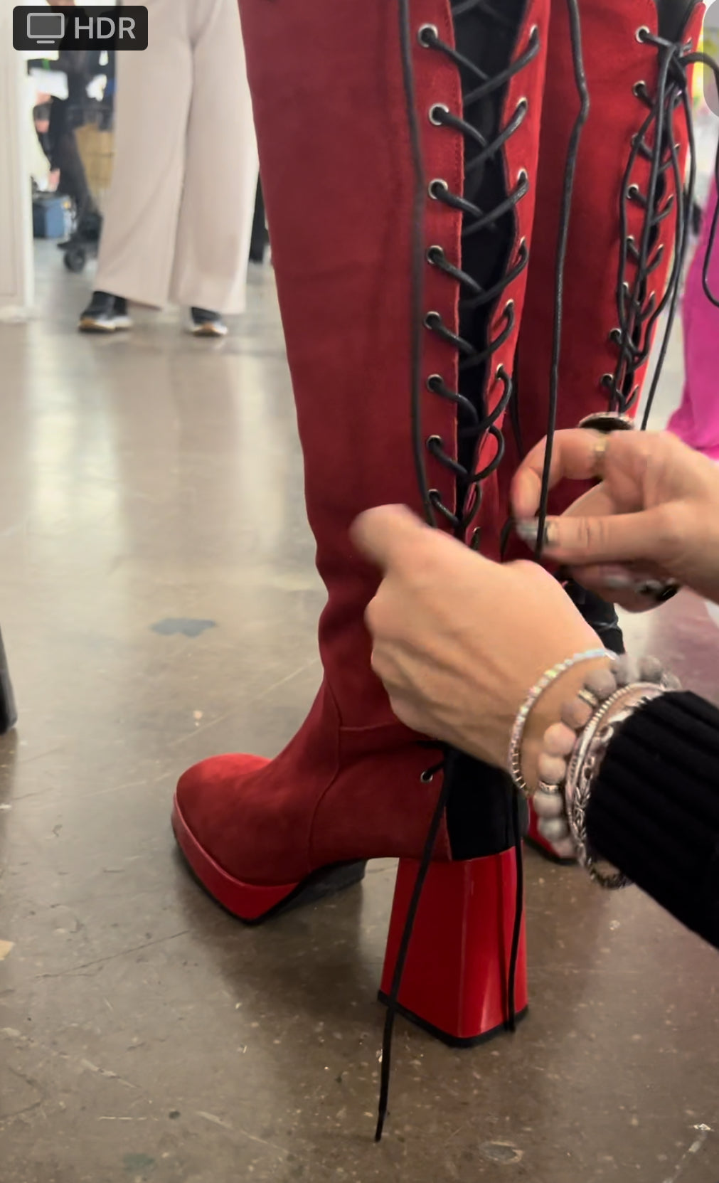 La Femme - Red long leg platform heel boot- Pre order only
