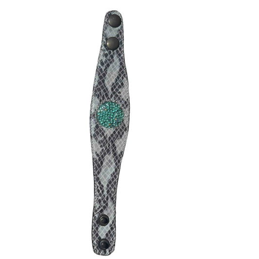 Handmade natural snake print  leather crystals disc braclet