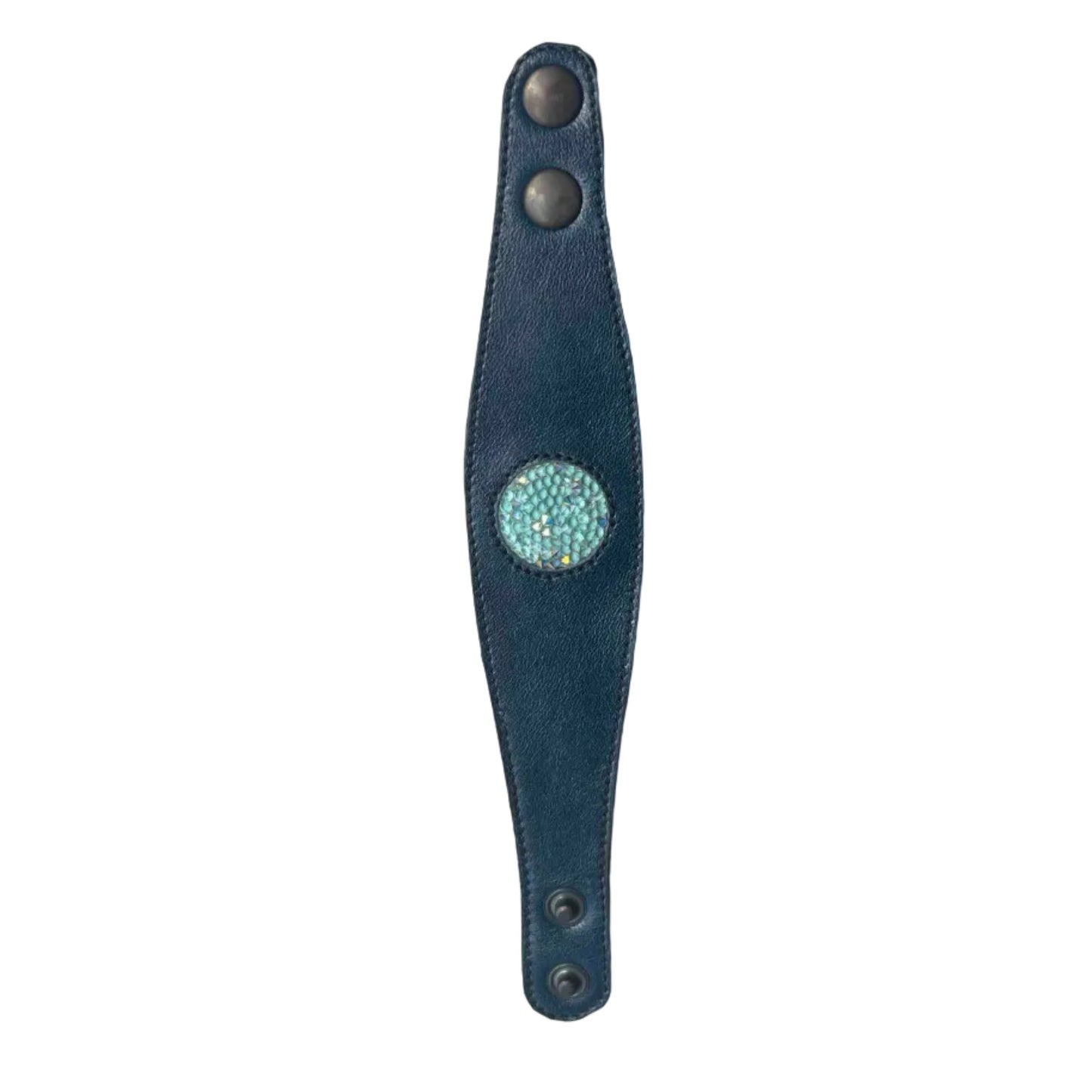Handmade navy leather crystals disc braclet