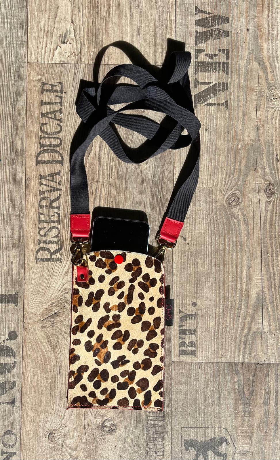 Le Paquete-Leopard cow hide-red phone holder bag - Chanii B