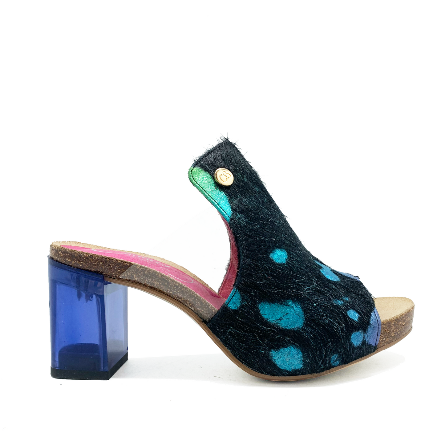 Cannes-Black Rainbow cow hide slide-Pre order
