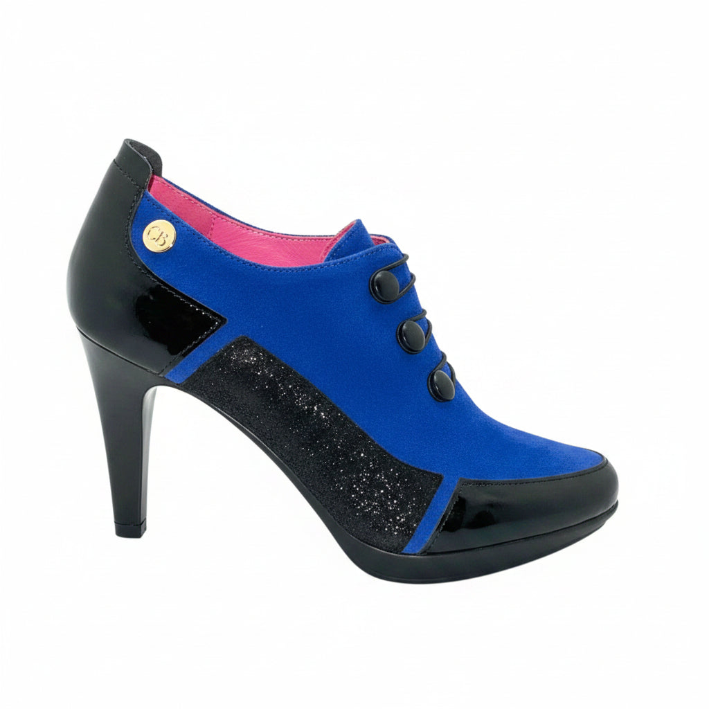 Navy & Black Glitter with Green Buttons Shoe Boot