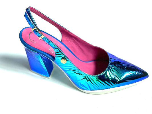 Pimento- Blue foil sling back