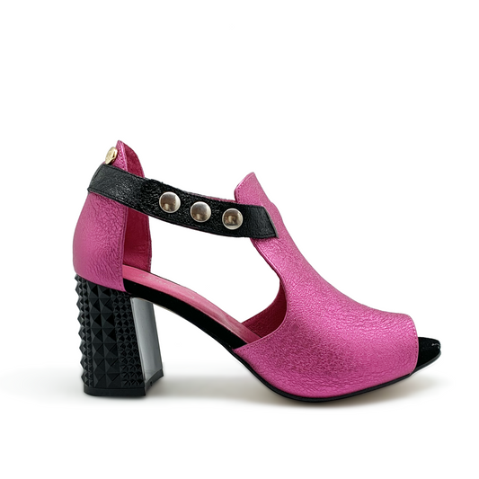 Rayon - Fuchsia Black open toe shoe