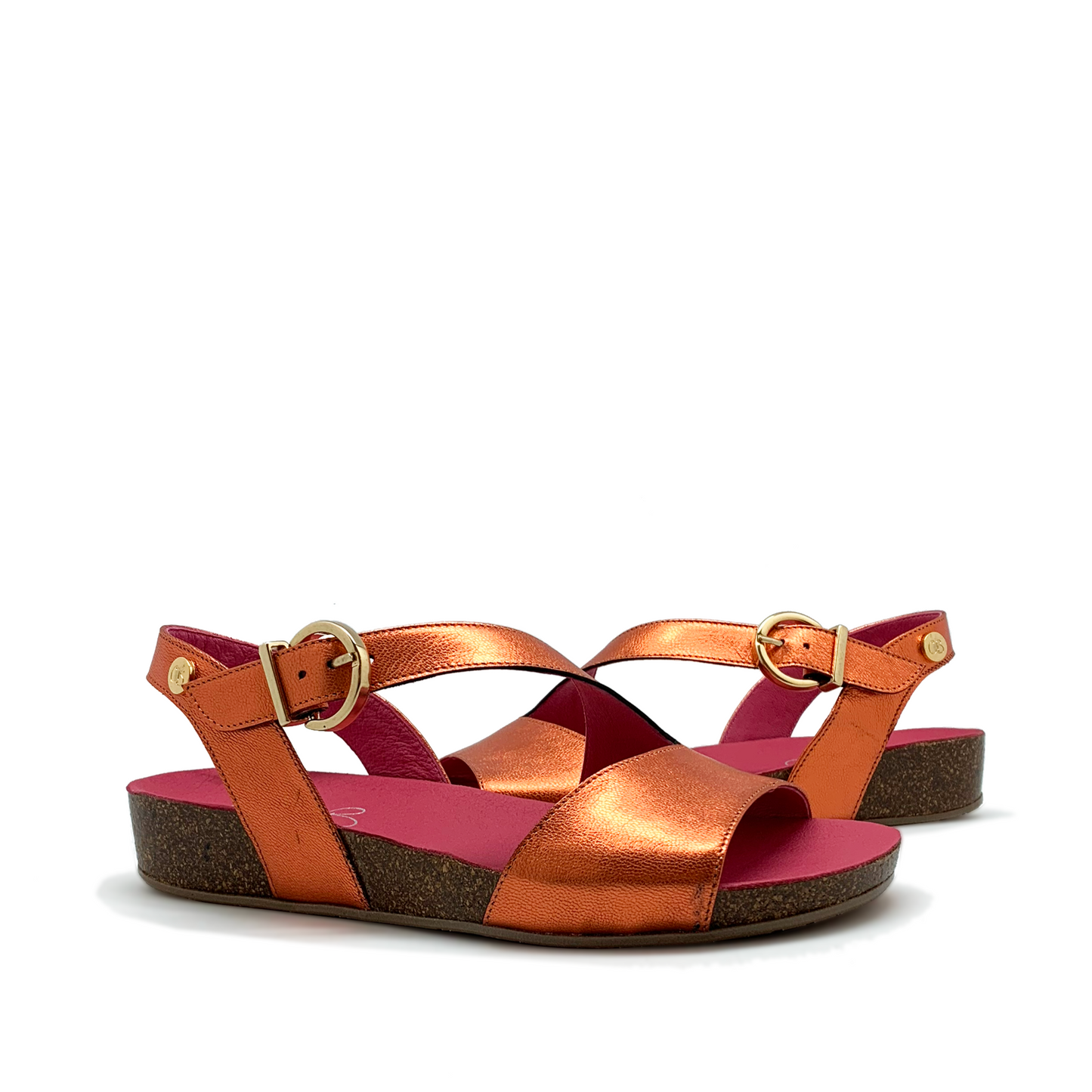 Je Ressin- Orange copper metallic flat cork sandal