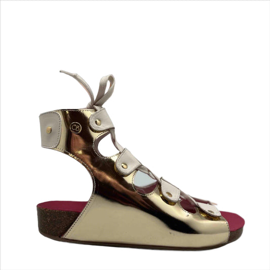 Je Savoir- platinum gold lace up cork sandal