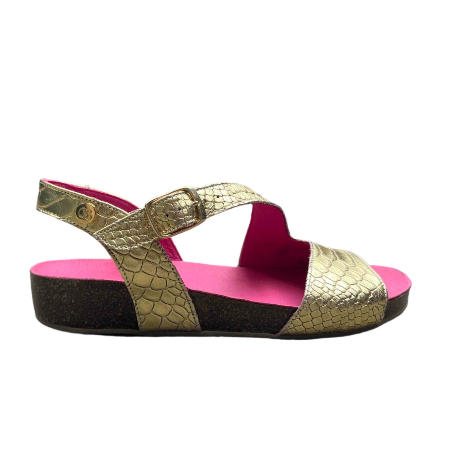 Je Ressin-Gold Croc- flat cork sandal