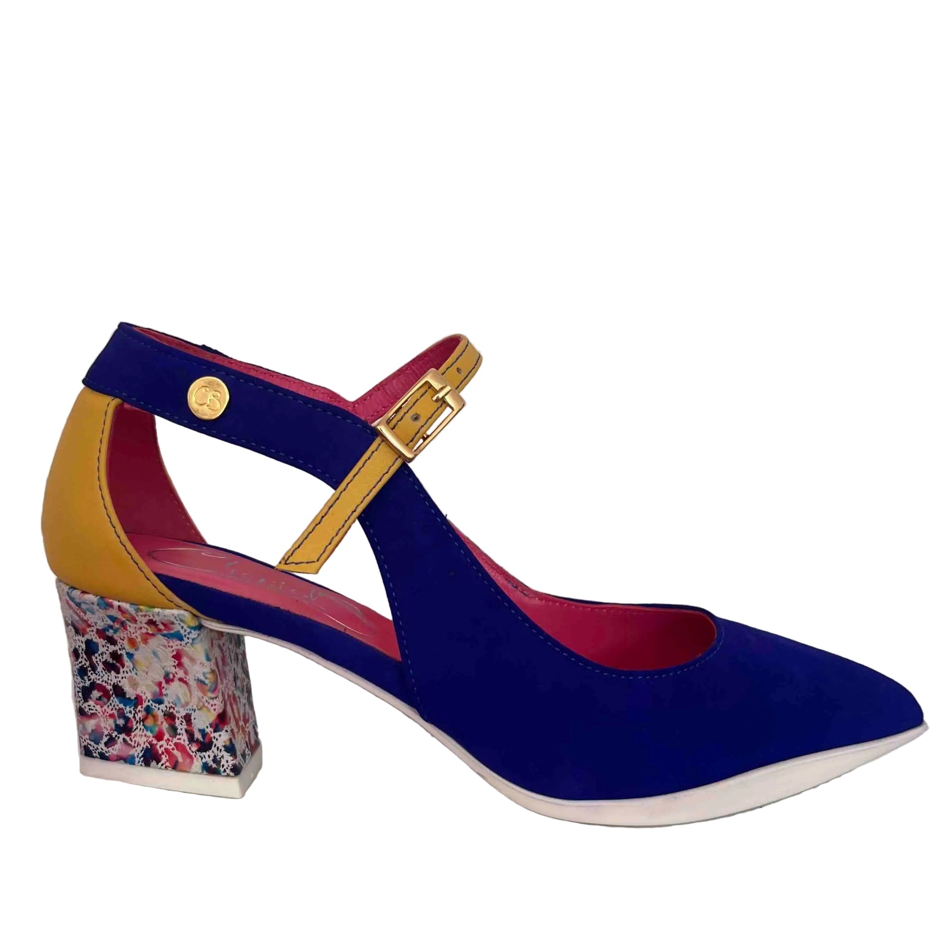 Blue Yellow Low Heel Dress Shoe