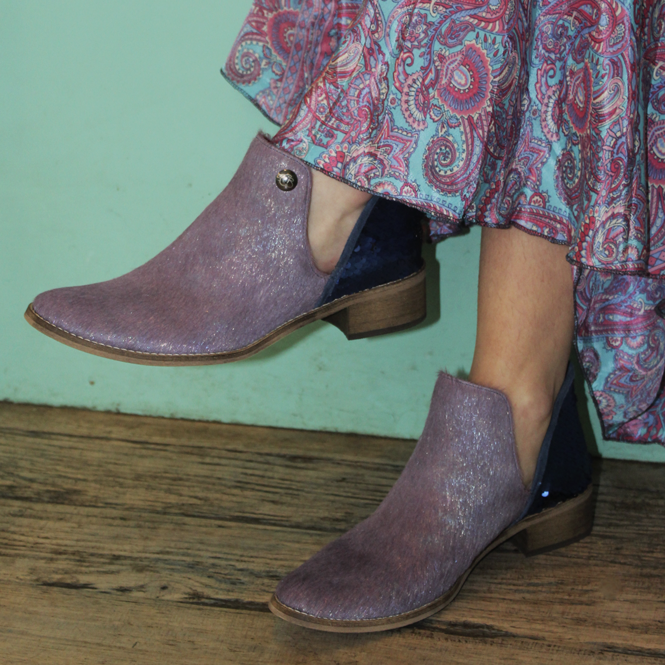 Zippette -Lilac cowhide ankle boot