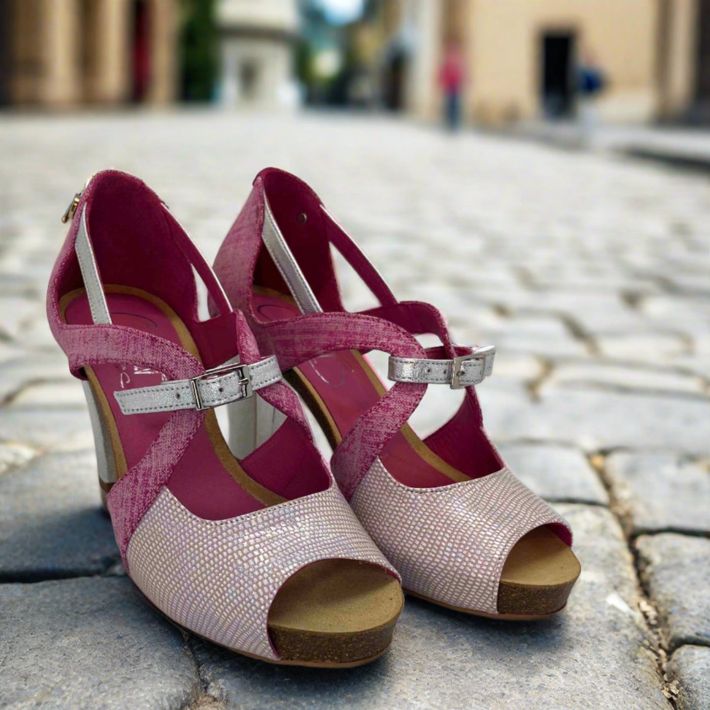 Martini- Pink cork heel shoe