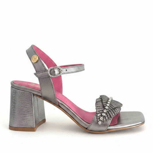 Mimi- Pewter block heel sandal