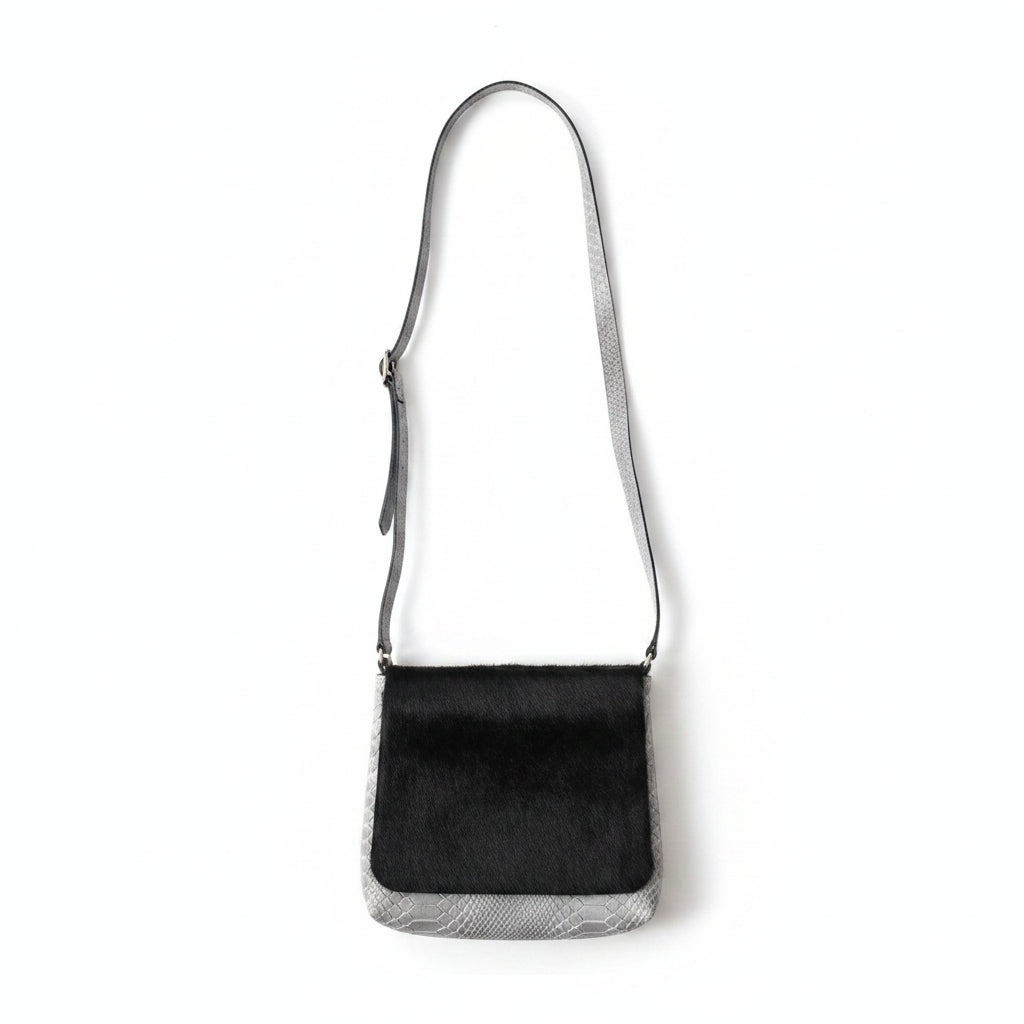 Vino-MS leather- Black and grey small messenger bag