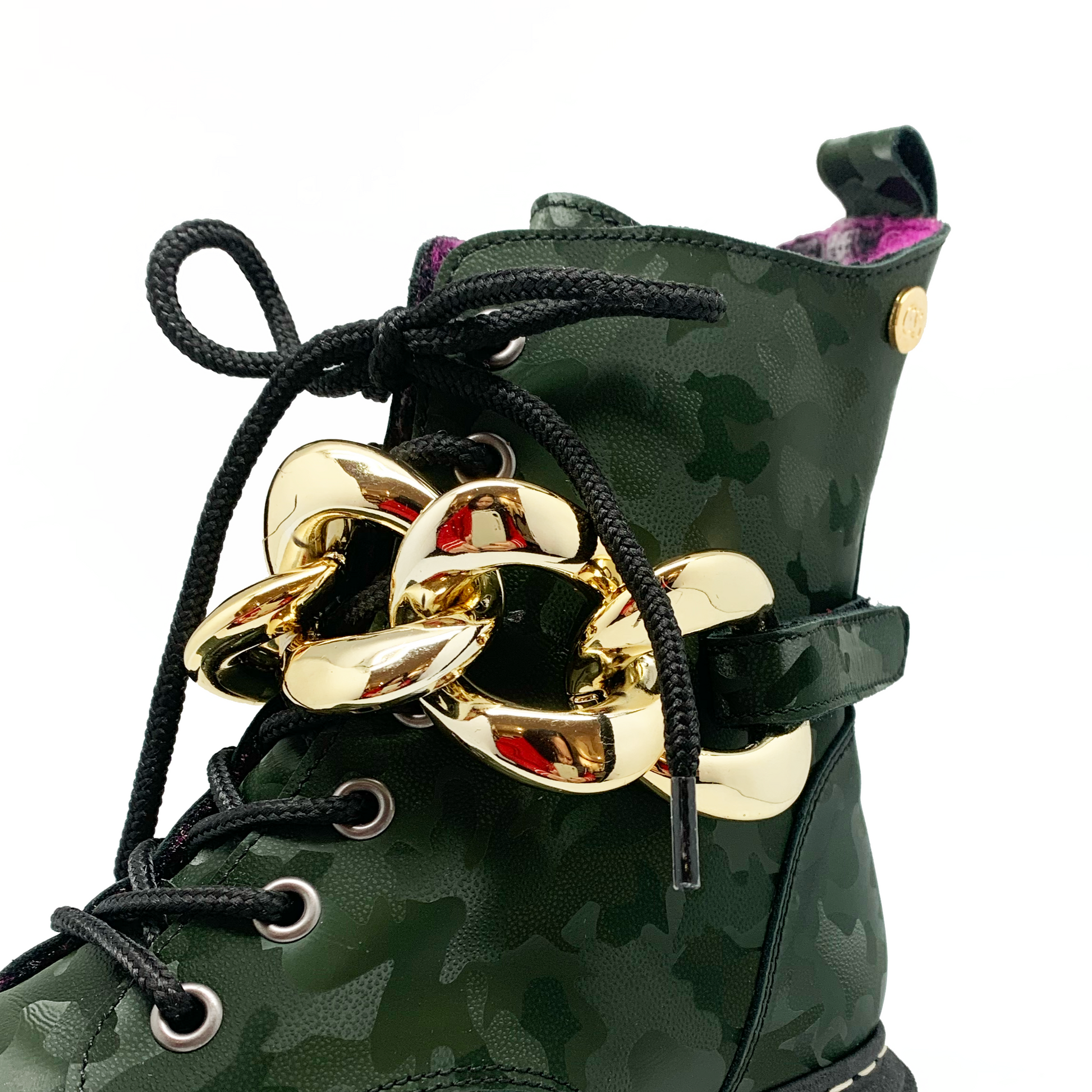 green army ankle lace boots with a unique footwear design