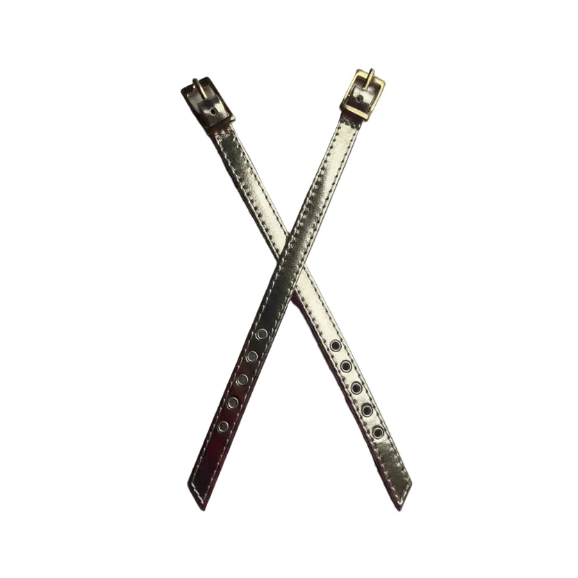 Short Mirror Gold Leather Strap
