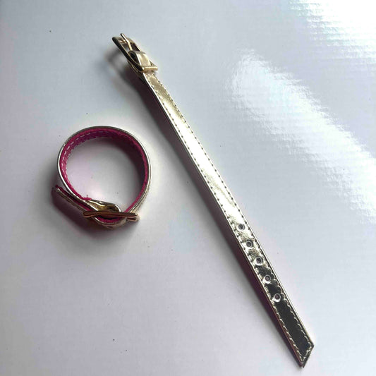 Short Mirror Gold Leather Strap