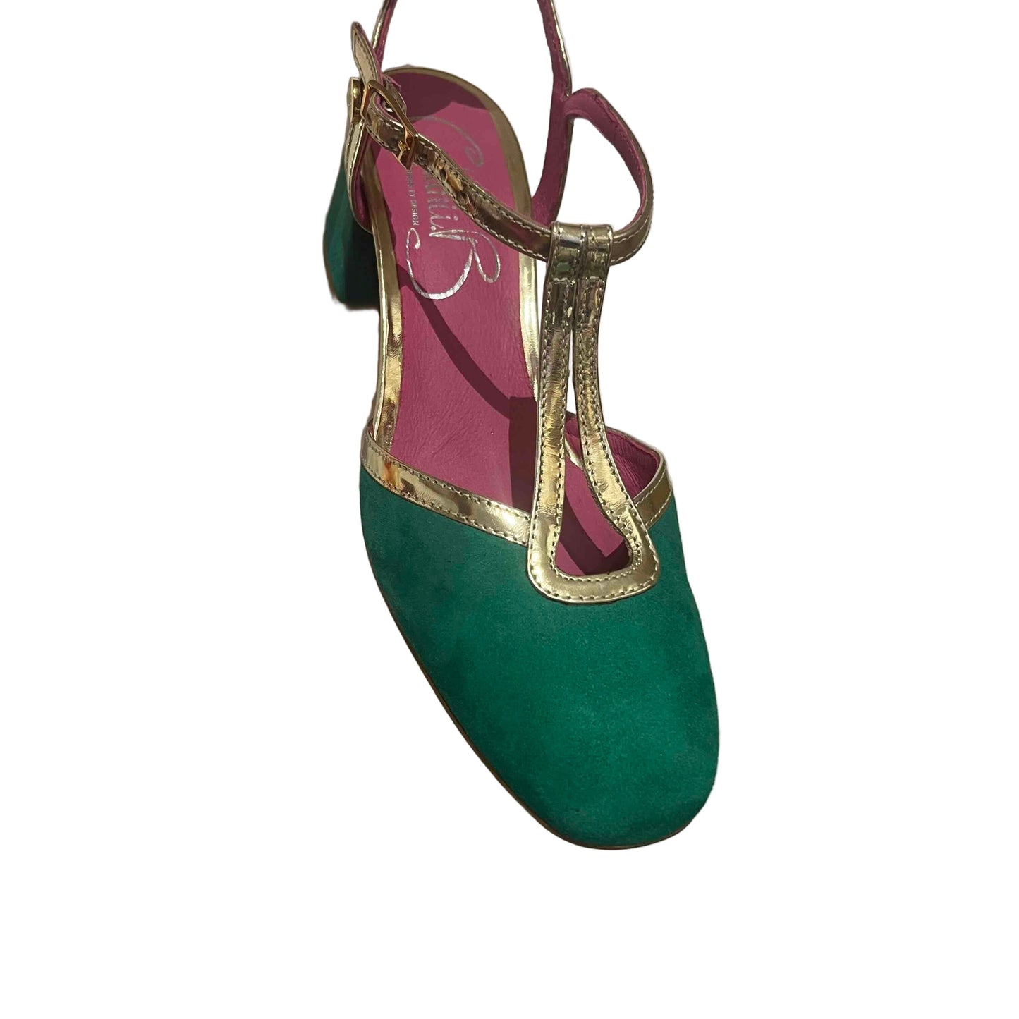 kelly green t strap shoe
