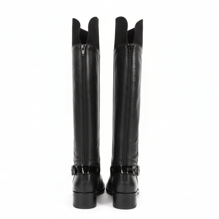 St Germaine - Black Leather knee high-long leg boot-Last pairs 36, 38 and 42