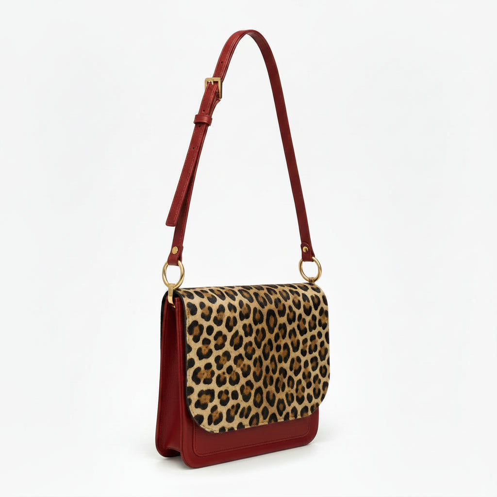 Vinette- Leopard cowhide red messenger bag- Pre order