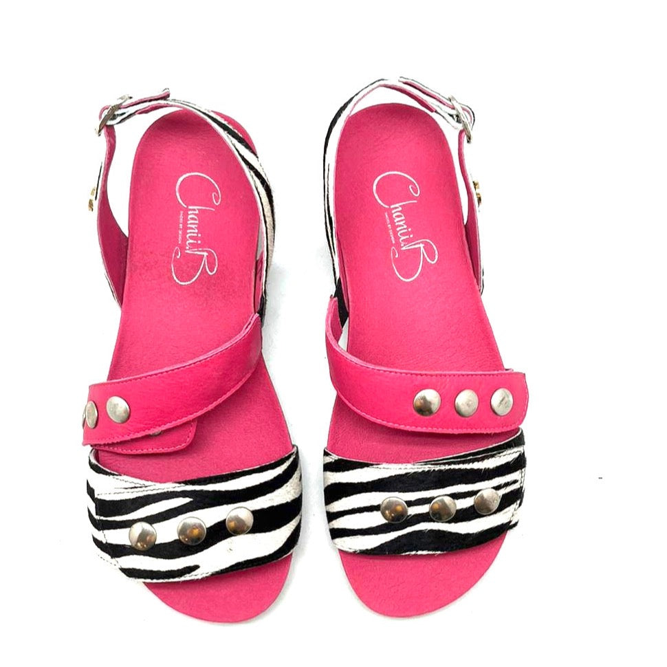 Je Chante-Zebra/Fuchsia- flat cork sandal