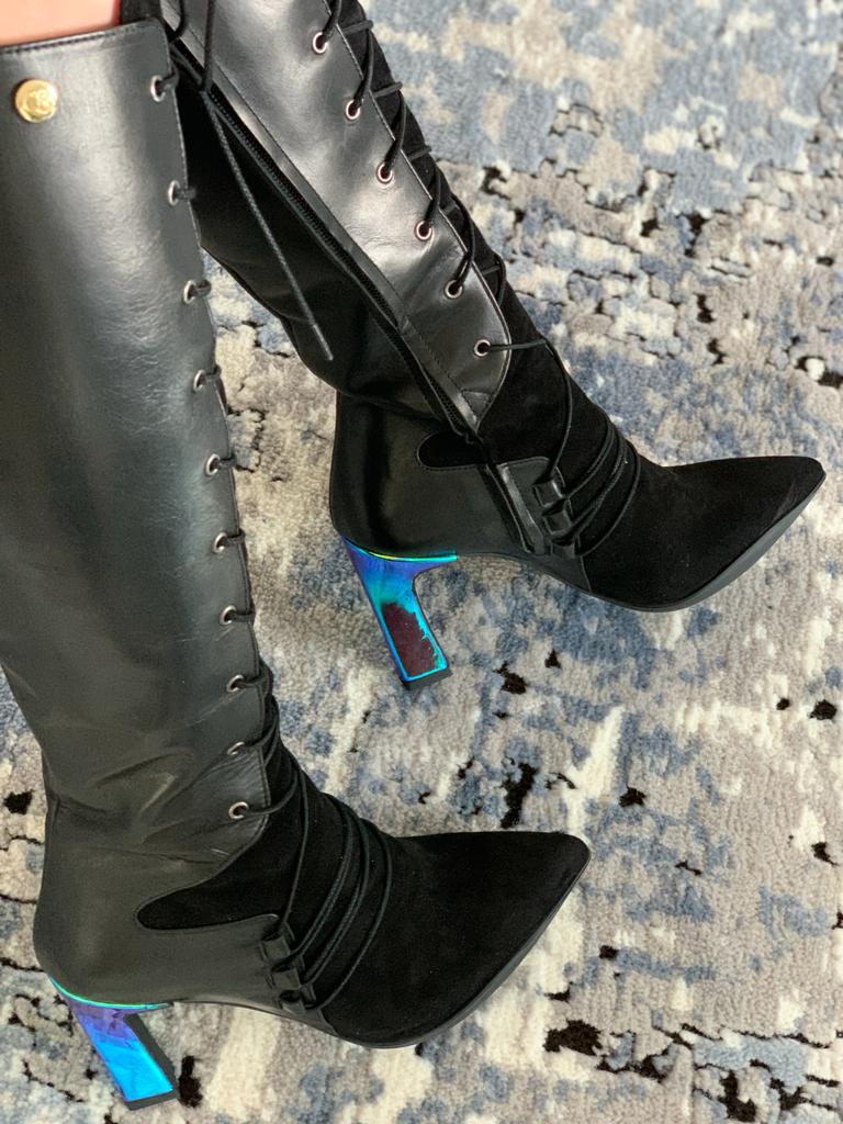 Filomina - Black High heel boot- blue