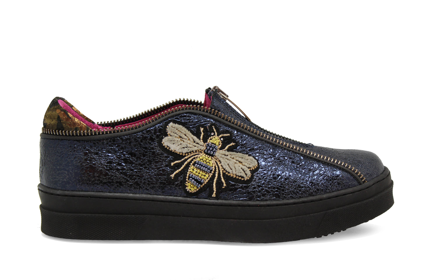 Royal Blue Bespoke footwear with a wasp design in the UK.