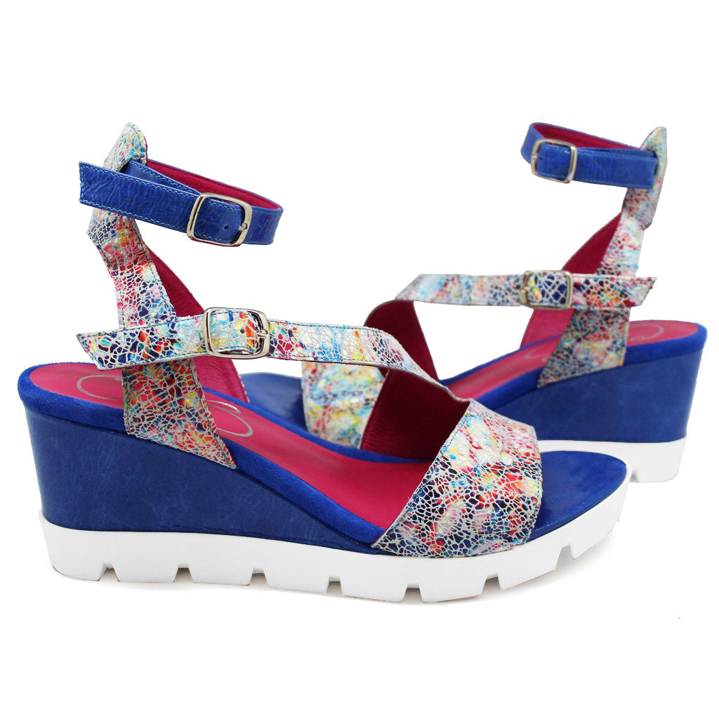 Bien Mosaic Multi Blue wedge sandal Chanii B