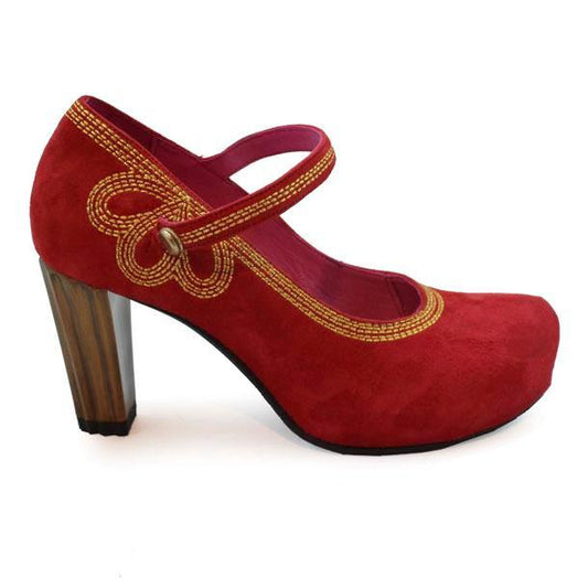 Cognac - Red Suede bar shoe