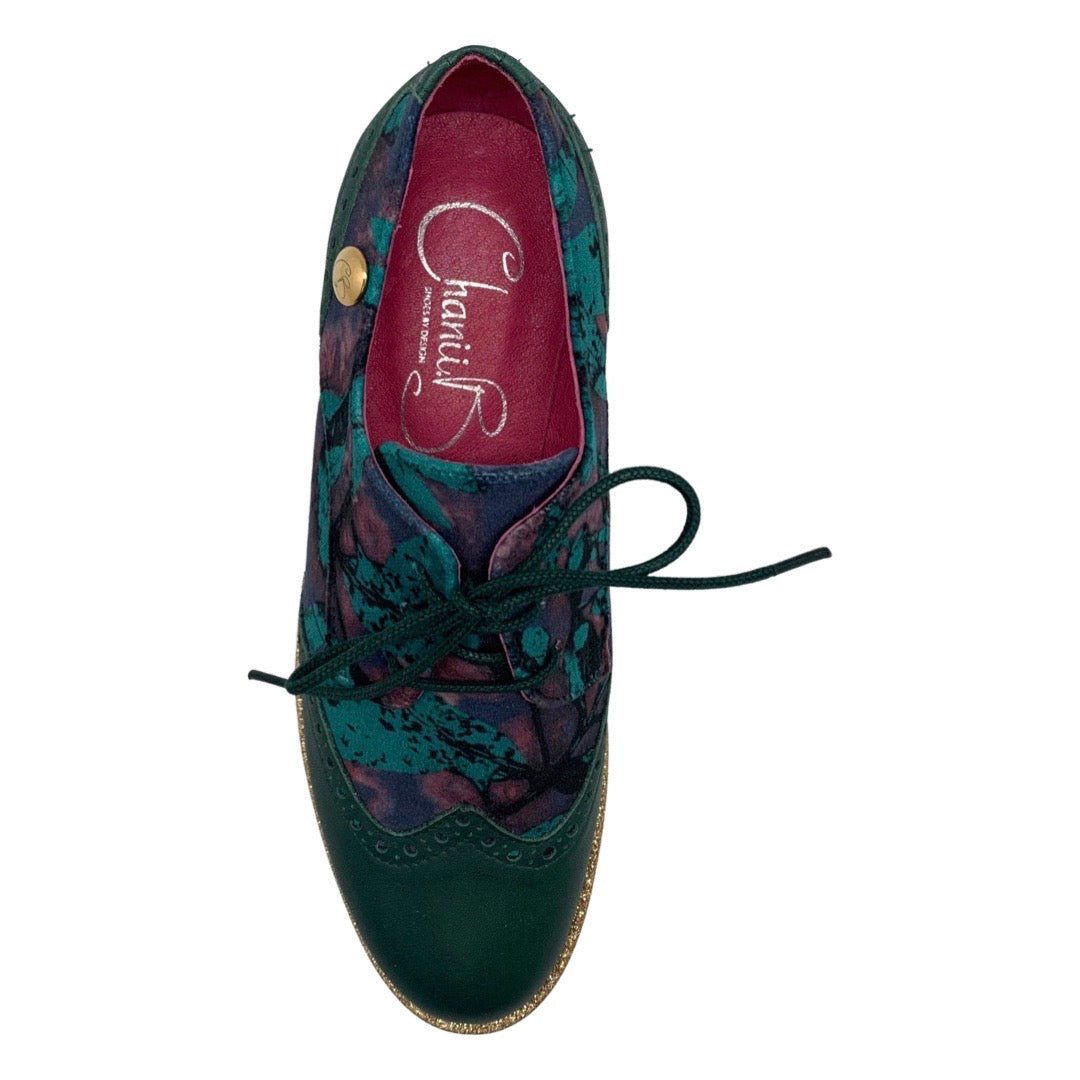 Bolt - Green flower print velvet lace up shoe