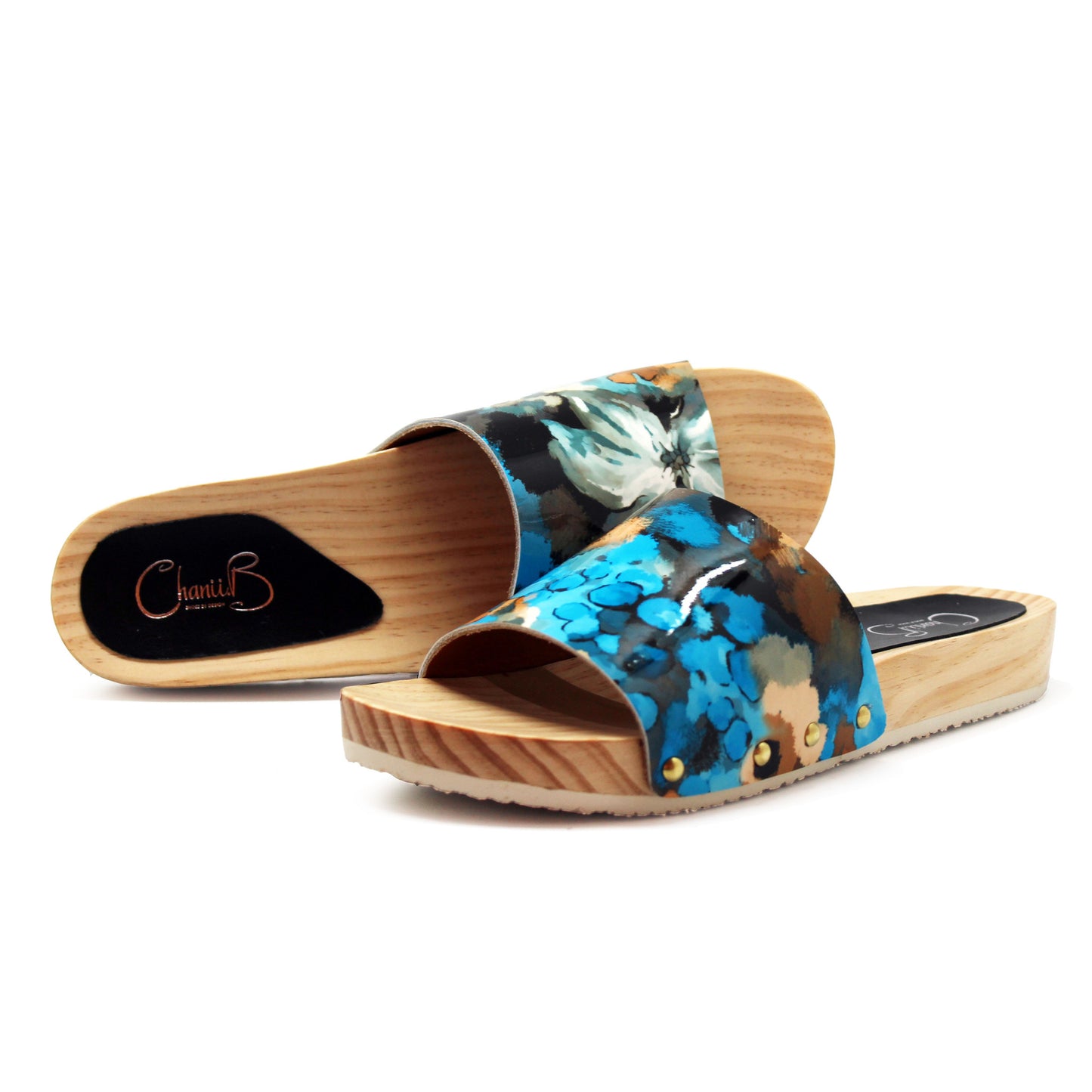 Wood - Blue Flower wooden slide- Last pair 37