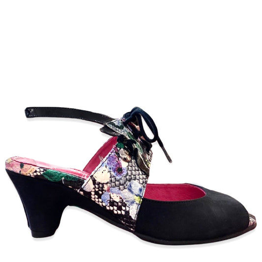 Fate -Black Flower- open toe shoe- last pair 38!