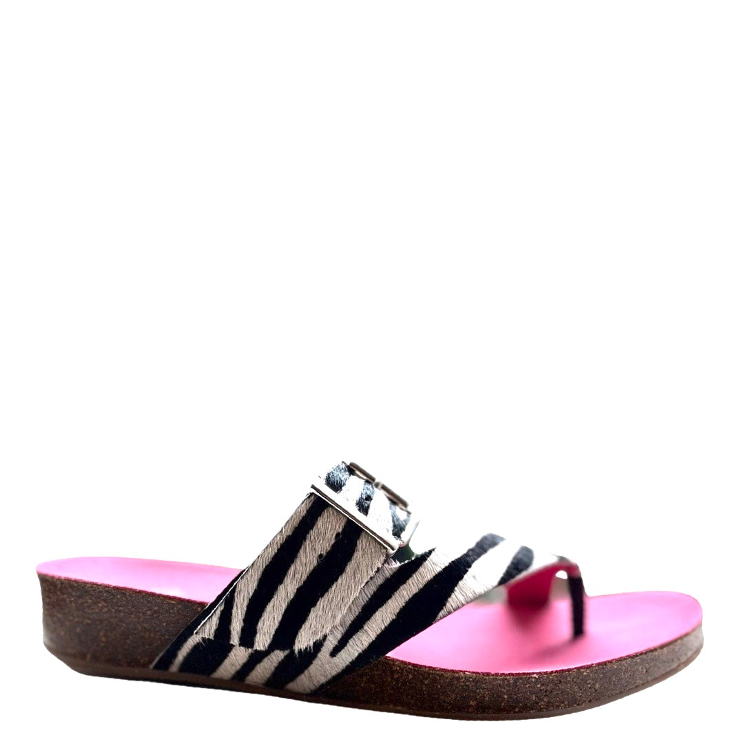 Je Suis-Zebra Cowhide- flat cork sandal