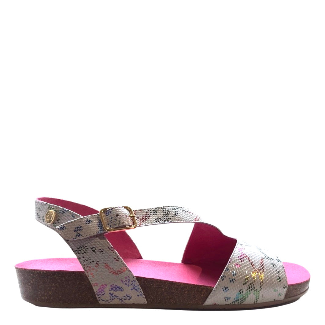Je Ressin- White rainbow flat cork sandal