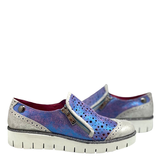 Zap - Silver/Turquoise zip up shoe