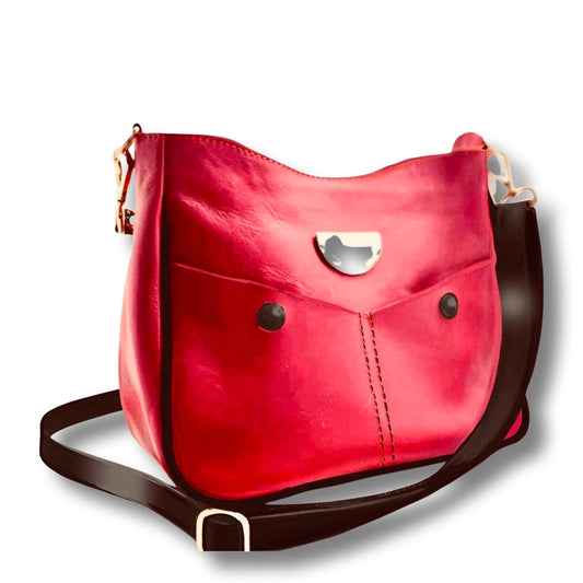 Bella - Red- Black tumbled leather mini bag- Pre order