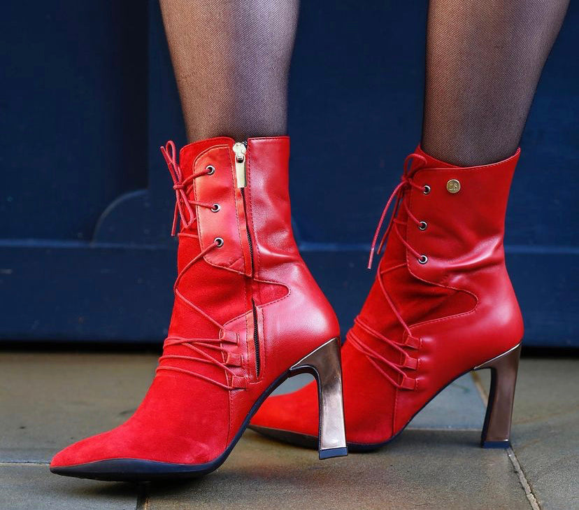 Mina - Red ankle heel boot