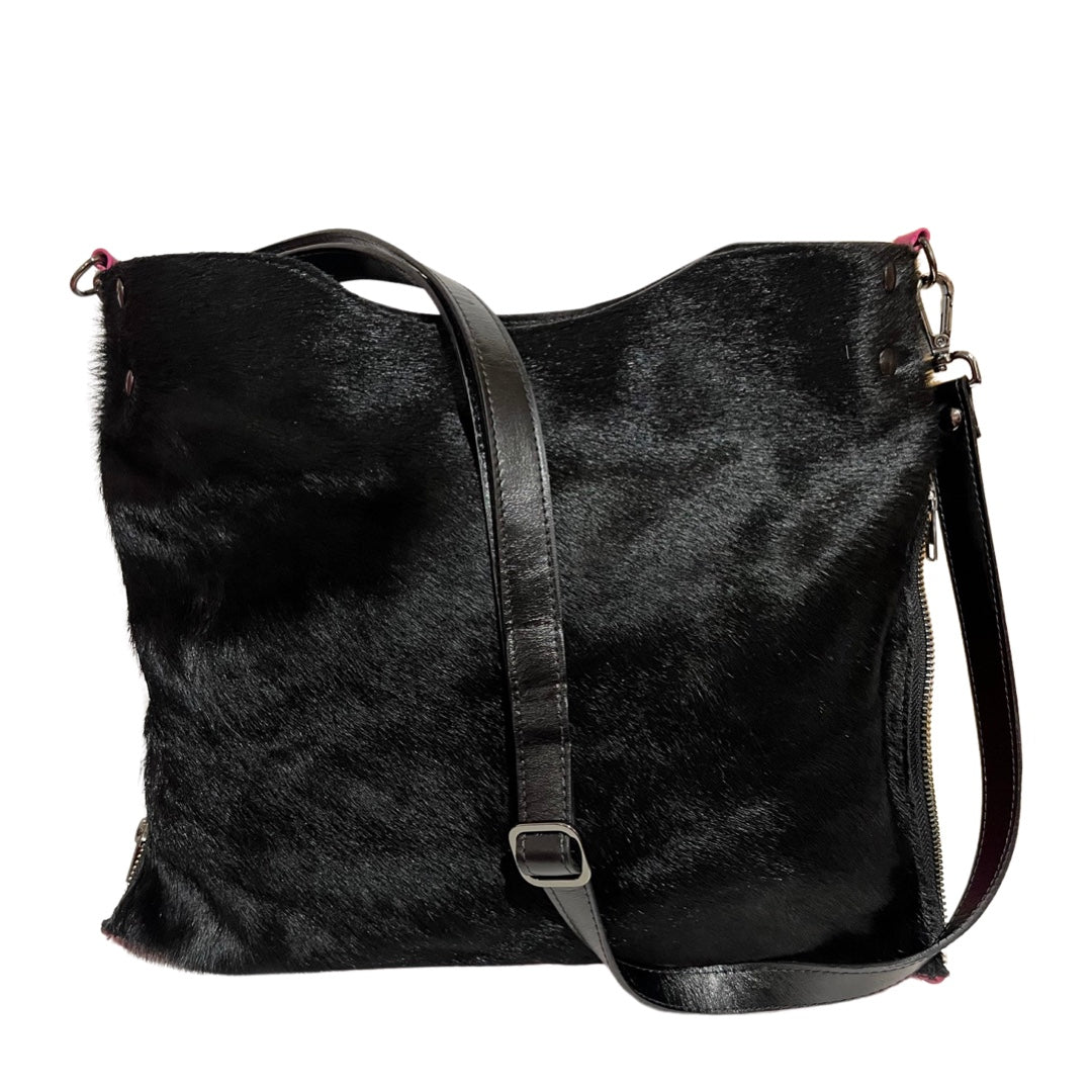 Riche - Black cow hide fuchsia handbag