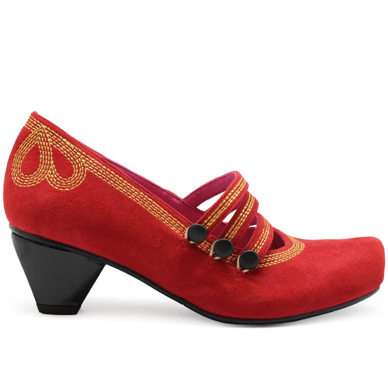 Lichido - Red/Gold Low heel cork shoe