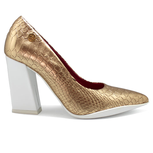 Pailette - Gold Croc high heel shoe