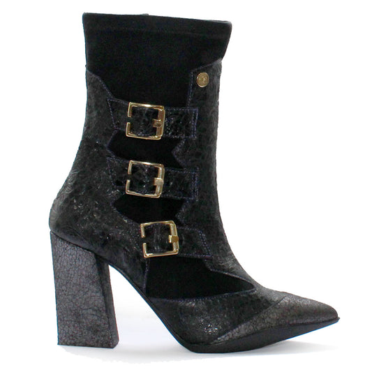 Peron - Black Flower Stretch high heel ankle boot
