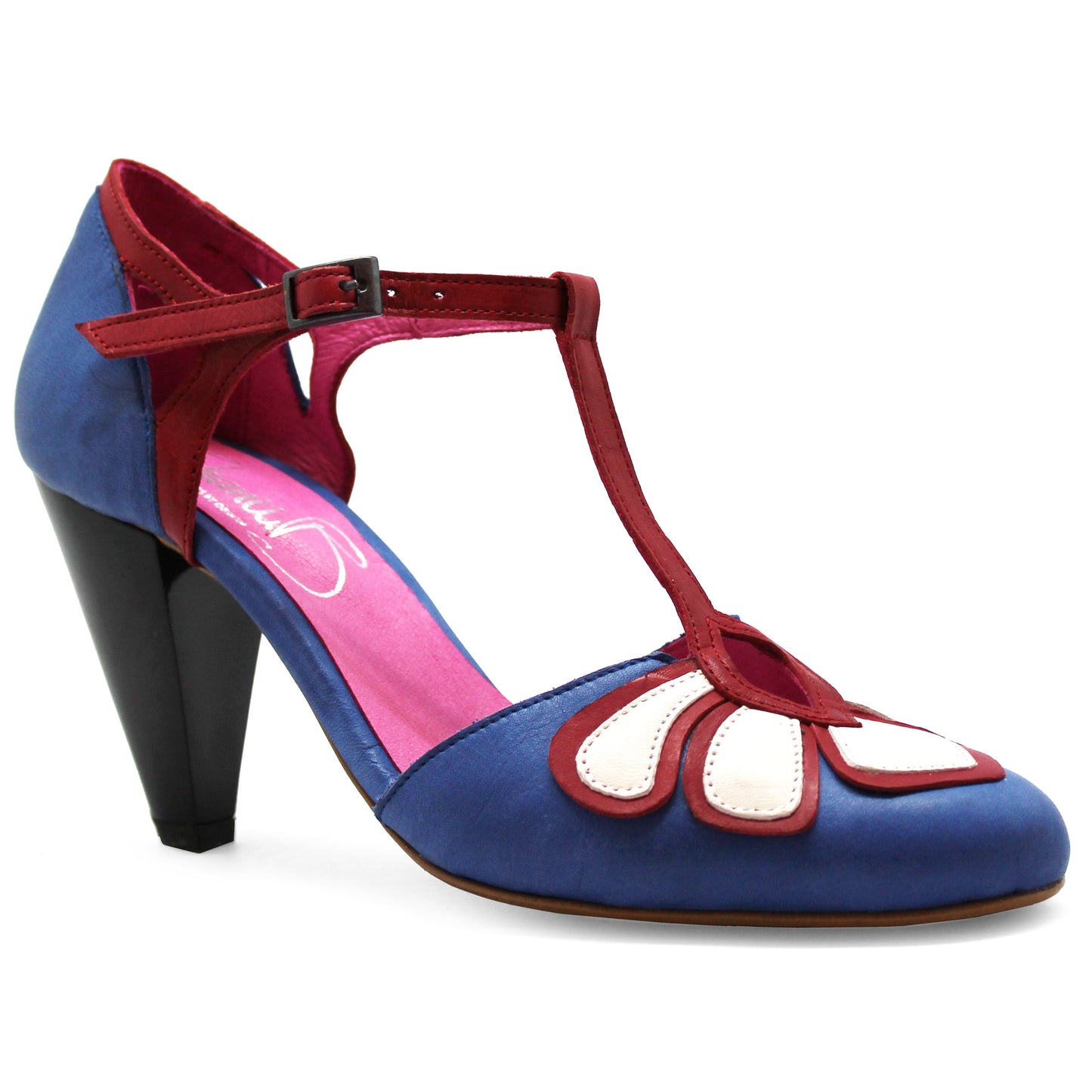 Petal - Blue, Red and White t strap shoe