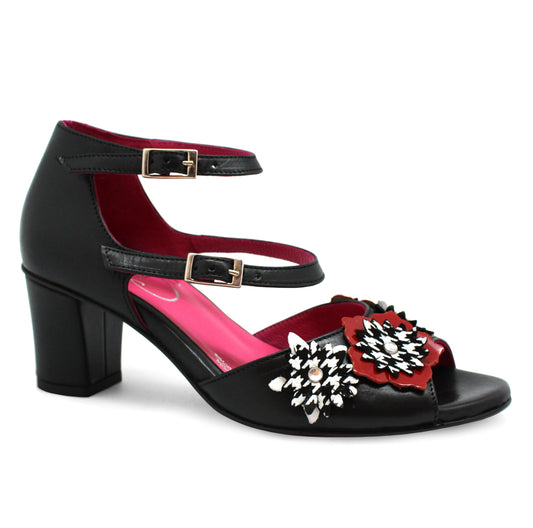 Poppy - Black White and Red block heel