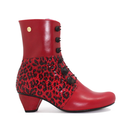 Chateau Noir - Red- leopard Button boot