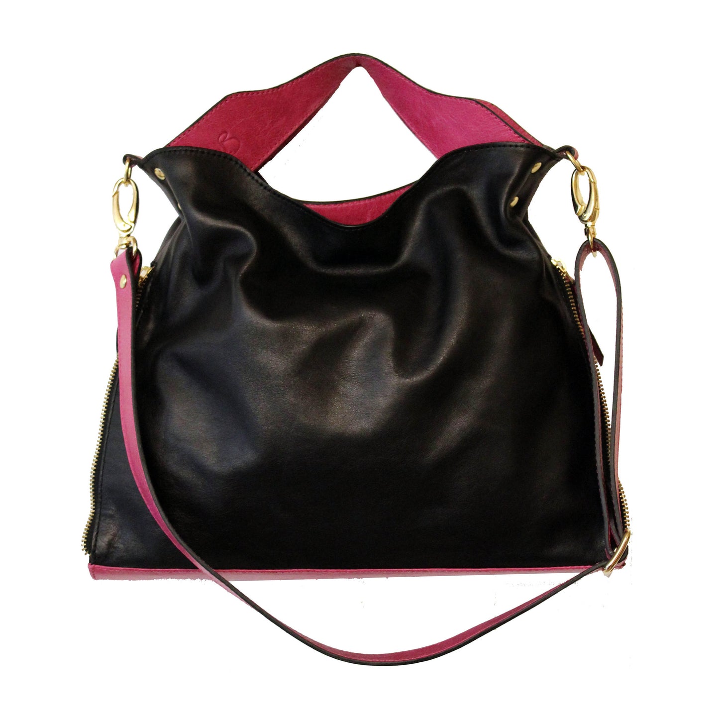 Riche - Black/Fuchsia black leather handbag
